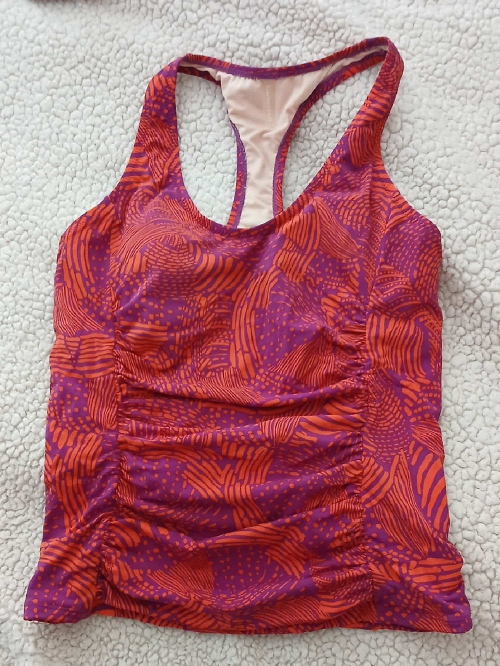 Garnet Hill Women’s Purple & Orange Ruched Racerback Swim Tank